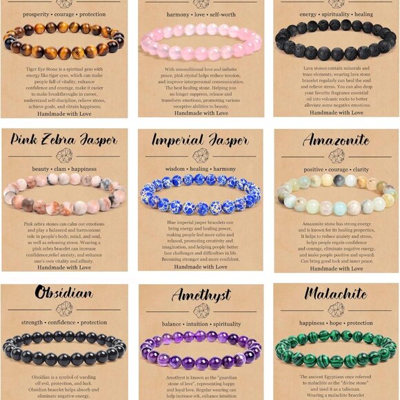 8mm Semi-Precious Gemstone Bracelet Set - 9 Proudly Healing Stones for Balance - Picture 1 of 6